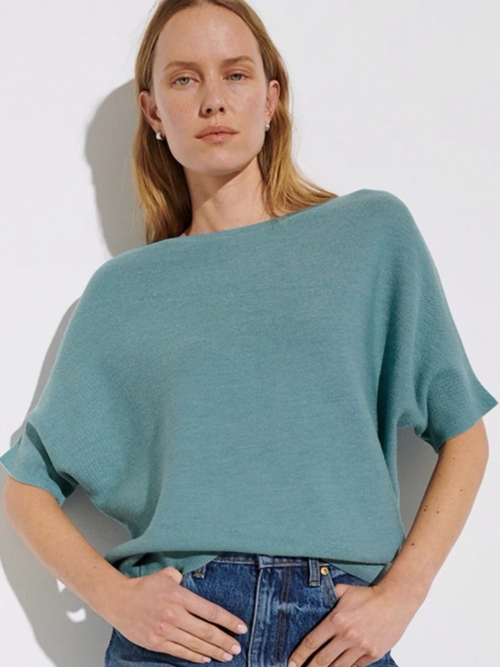 The Reset R Label Aqua 100% wool Blue Dolman Sleeve Knit Sweater XS oversized